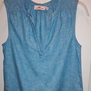 VINEYARD VINES 100% LINEN SLEEVELESS TANK TOP V-NECK OCEAN BLUE WASHABLE SZ XXS